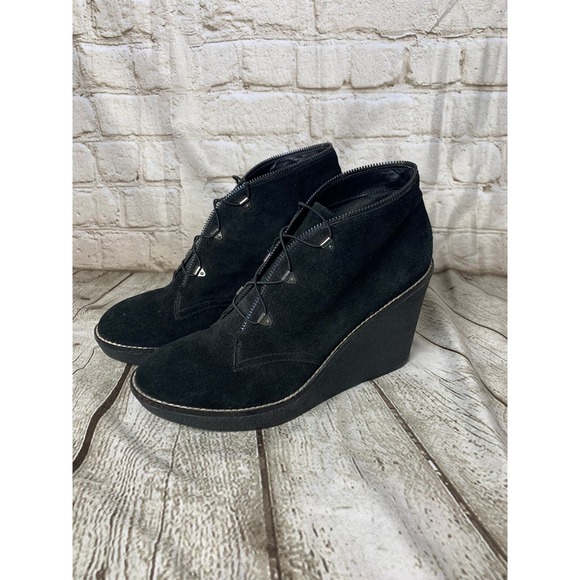 Fergie Ophelia Suede Wedge Ankle Booties, Zipper Detail, Black, Size 10 - Picture 2 of 6